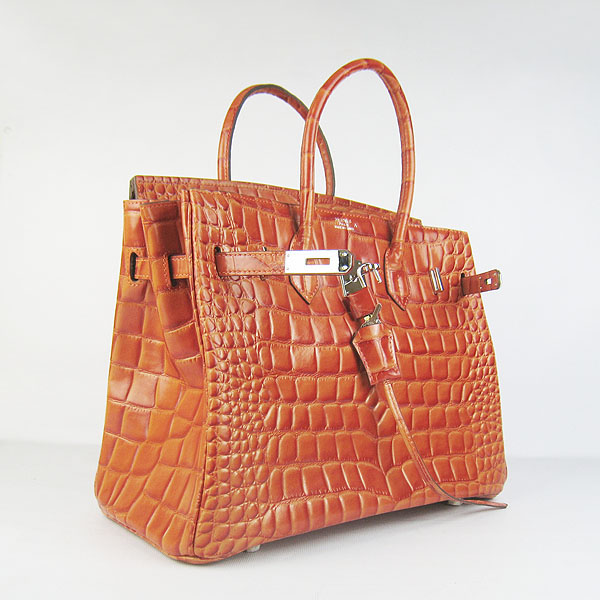 High Quality Fake Hermes Birkin 35CM Max Crocodile Veins Leather Bag Orange 6089